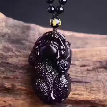 

2020 Fine Jewelry Natural Black Obsidian Hand Carved Blessing PiXiu Lucky Pendant +Beads Necklace Free Shipping