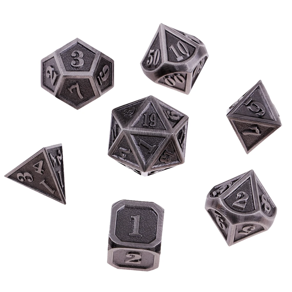 7pcs Embossed Heavy Metal Polyhedral Dice Set for D&D DnD RPG MTG Accessory Parties Board Game Dices Polyhedral Dices 
