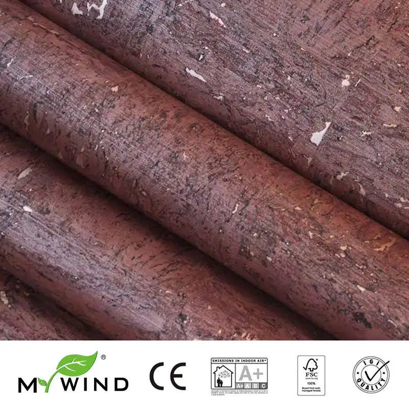 

MYWIND 0.91*5.5M/Roll Noble wine red Luxury 3D design home decor wall paper cork wallpaper