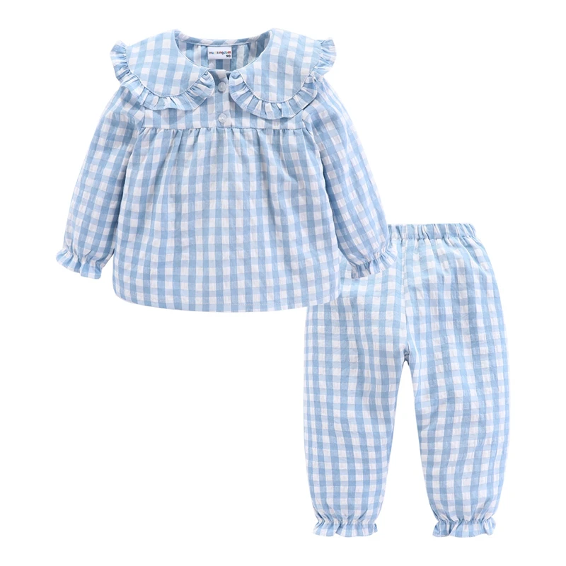 Mudkingdom/пижамные комплекты для маленьких девочек; милая хлопковая осенняя одежда в клетку с оборками