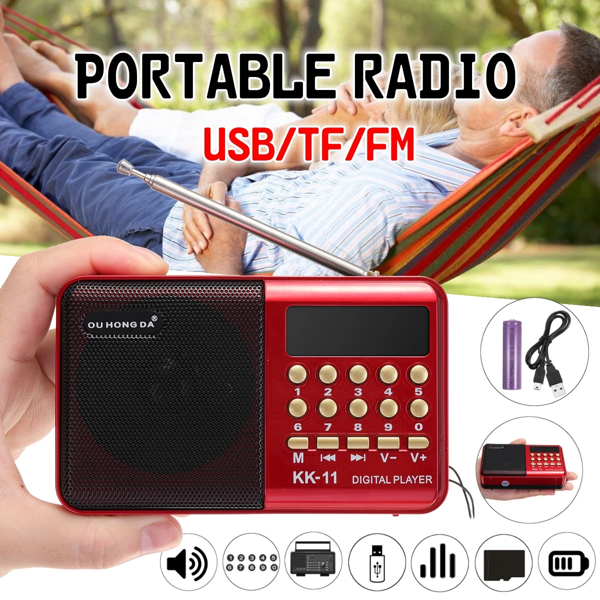 

KK12 Mini Portable Radio player Handheld Digital FM Radio USB TF MP3 Music Player Speaker with Rechargeable battery