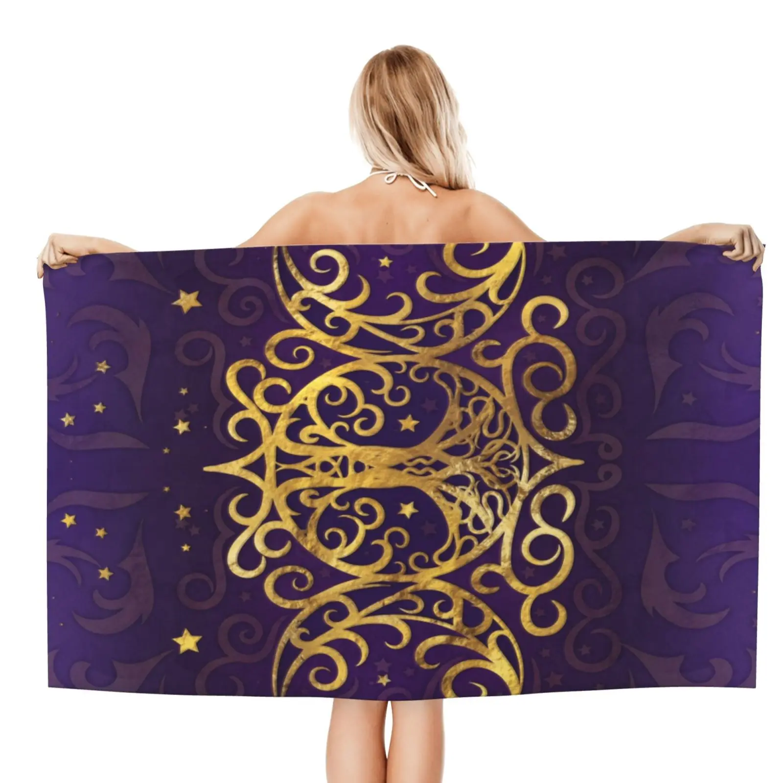 Goddess Gold and Purple Beach Towel XL Bath Personalized Design Sand Cloud Luxury Towels Bathroom | Дом и сад