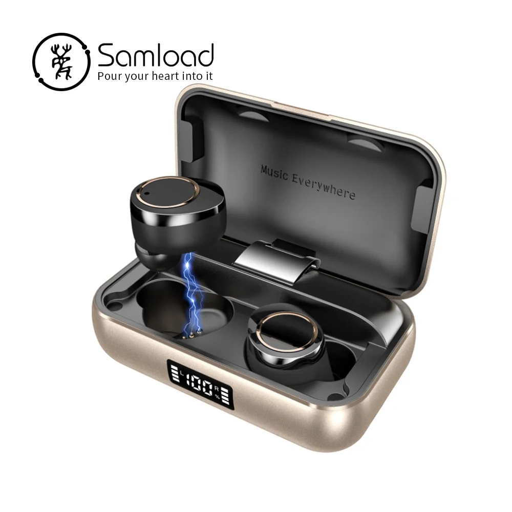 black-golden Samload, настоящие беспроводные стерео наушники, Bluetooth 5,0, наушники IPX7, вкладыши в ухо, 2200 мА/ч, зарядное устройство для iPhone - Цвет: black-golden