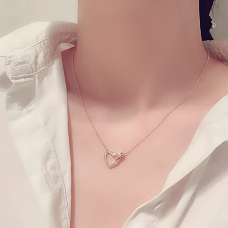 High Quality Fashion Design Heart Buckle Chain Necklace for Women AAA Cubic Zircon Temperament Clavicle Chain Kolye Accessories