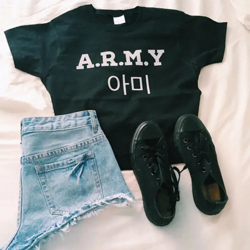 Футболка Kpop Star A.R.M.Y женская уличная одежда в Корейском стиле Харадзюку футболка