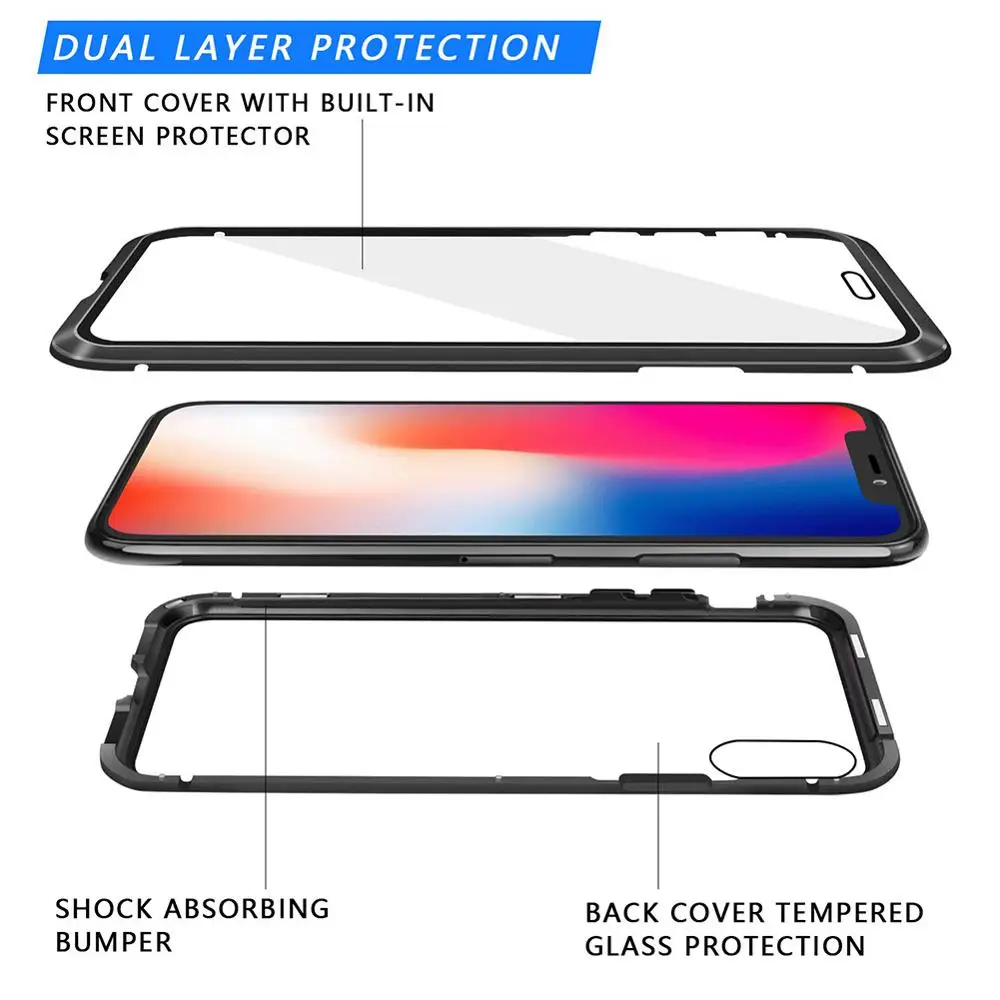 Роскошный Магнитный чехол для iPhone 11 pro max металлический стеклянный iphone x/xs/6/6s/7/8 plus