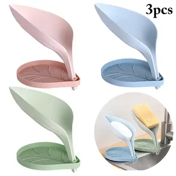 

3PCS Creative Soap Dish Non-slip Leaf Shaped Self Draining Soap Holder Soap Rack Bathroom Soap Dish Storage Box for Bath