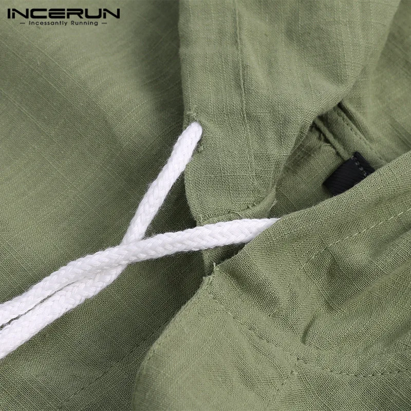 INCERUN 2019 осень Для мужчин рубашка с капюшоном с длинным рукавом 100% хлопок Однотонная повседневная обувь рубашки Для мужчин свободные