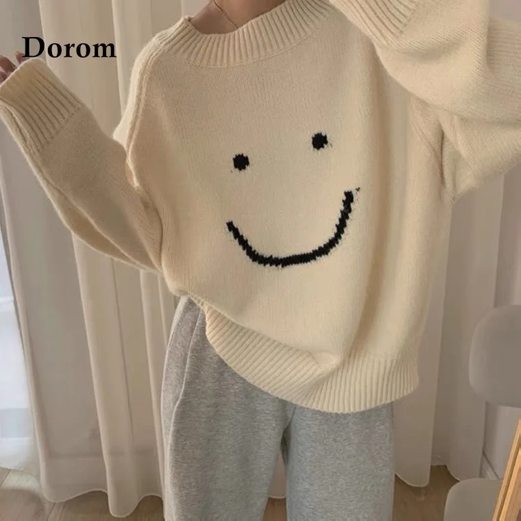 

Fashion White Sweater Women Autumn Harajuku Graphic Knitted Jumper Korean Style O-neck Long Sleeve Oversized Pullover Casual Top