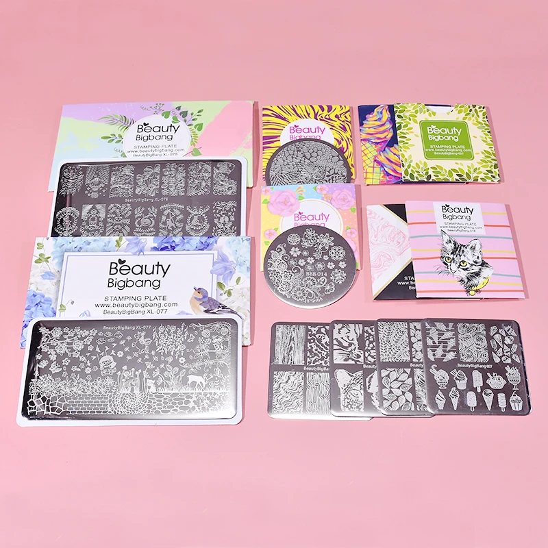 

BeautyBigBang Stamping Plates 8Pcs Set Different Style Stripe Circle Wave Image Nail Stencil 6*12cm Nail Art Template For Stamp