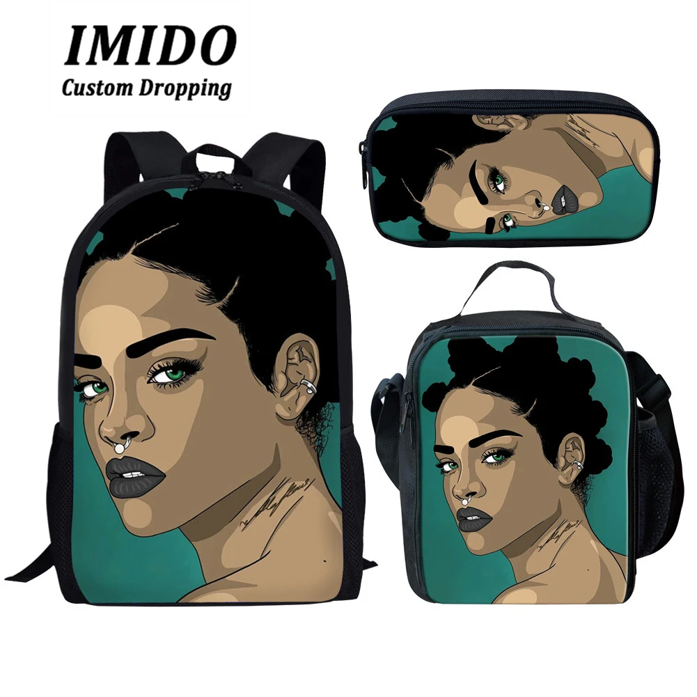 IMIDO, черные школьные сумки для девочек в стиле афро-леди, комплект из 3 предметов, школьные сумки для детей, школьные рюкзаки для студентов - Цвет: 5985CGK