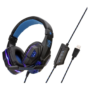 

SY830 Headset Wired Earphone Gaming Headset USB Luminous Gamer Stereo Headphone Folding Headset Black and Blue