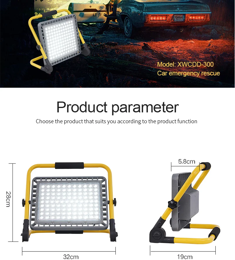 100W LED Floodlight Outdoor LED Reflector Building Light Bouwlamp Rechargeable Spotlight  18650 Battery uv flood light