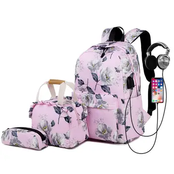 

Floral Printed Backpack for School Waterproof Bookbags Satchel College Bags Teen Girls Kids School Bag Set Women Travel Daypack