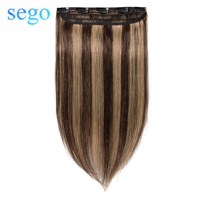 SEGO 10"-24" Clip In One Piece 100% Real Human Hair Extension 1p/w 5 clips Non-Remy Piece Straight Indian Hair 40g-60g