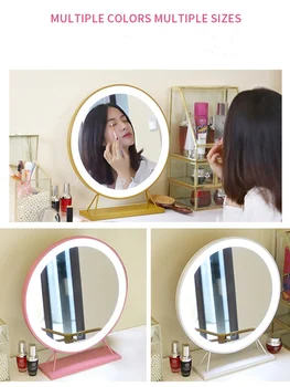 

Nordic Style Illuminated Desktop Makeup Mirror Touch Adjust Brightness Color Temperature LED Backlit Large Cosmetic Mirrors