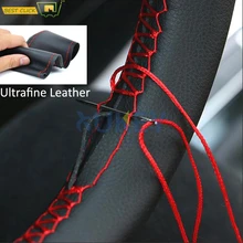 Ultrafino fibra de cuero mano costura DIY protector para volante de coche volante rueda cubre para Ford Focus 2 3 Kia Benz Smart Nissan