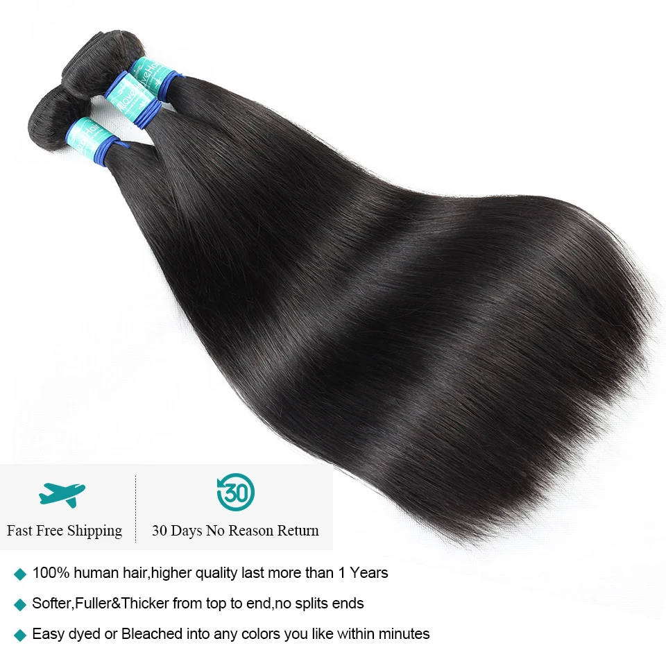 Feixes de Cabelo Feixes de Tecer Extensões de Cabelo Allove Brasileiro Reto 3 4 Pçs Pode Comprar 8-28 Polegada Cabelo Humano Cor Natural Remy 1 - 1 High Quality Apliques e perucas