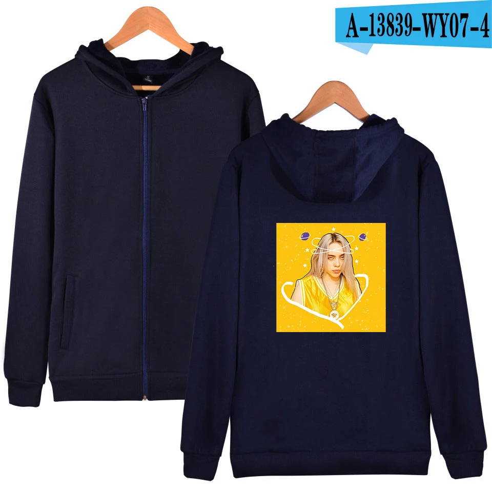 Супер звезды Billie Eilish пальто на молнии Толстовка мужская Kpop певцы Куртка хип хоп пуловер Повседневная Толстовка Осенняя уличная одежда - Цвет: Navy