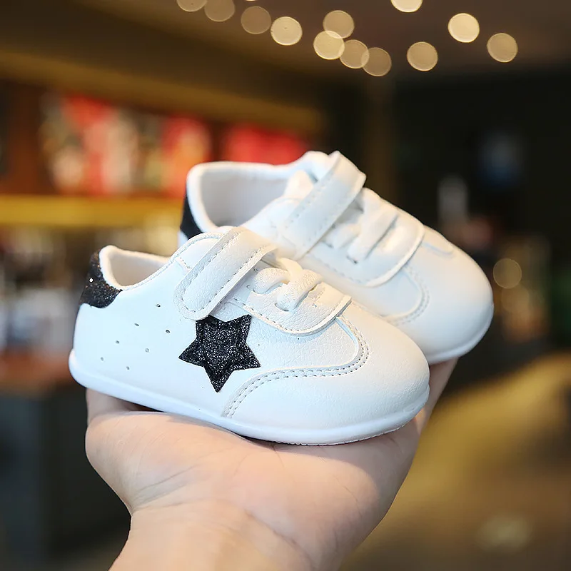 Shinning Star Hook & loop Baby White Shoes Infant Toddler Girls Sneaker Boys Casual Kids First Walkers Sports Newborn