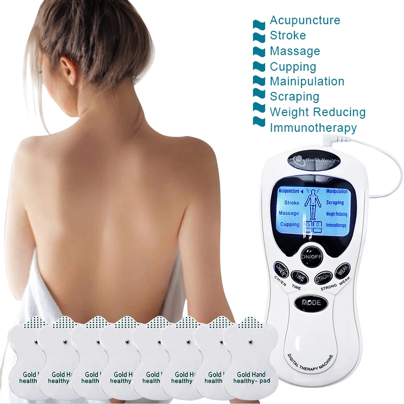 8 подушечек Tens Акупунктура Электрический цифровой терапевтический массаж Электронный импульсный стимулятор 8 моделей массаж тела машина для всего тела