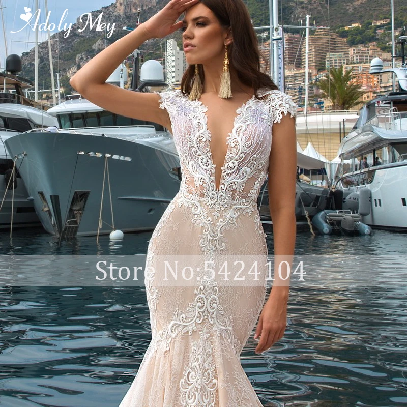 bridal shower dress Adoly Mey Sexy V-Neck Illusion Back Beading Mermaid Wedding Dress 2022 Gorgeous Appliques Lace Court Train Vintage Bridal Gown black wedding dresses