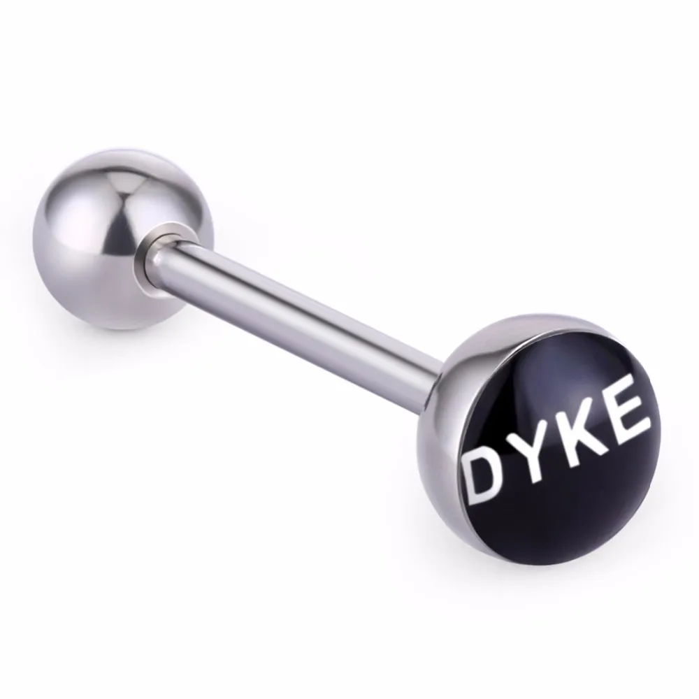 dyke Модные пикантные пирсинг языка из нержавеющей стали для ночного клуба, кольца со Штангами, забавные ювелирные изделия для женщин и девушек, бар, танец, панк, слово - Окраска металла: dyke