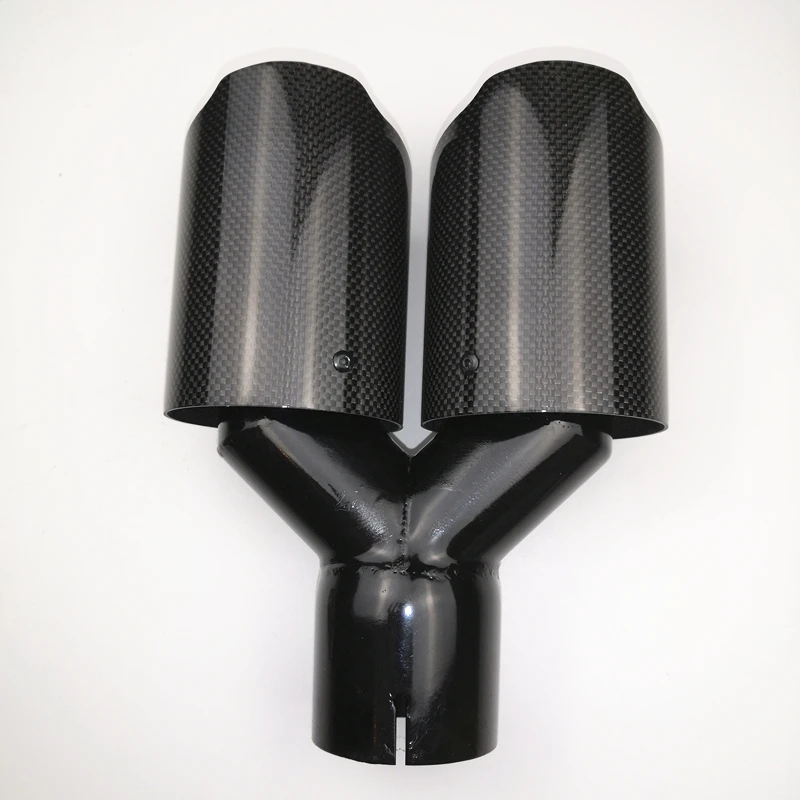 

2 Pieces Double Glossy Carbon Fiber + Glossy Black Stainless Steel Exhaust End Pipes