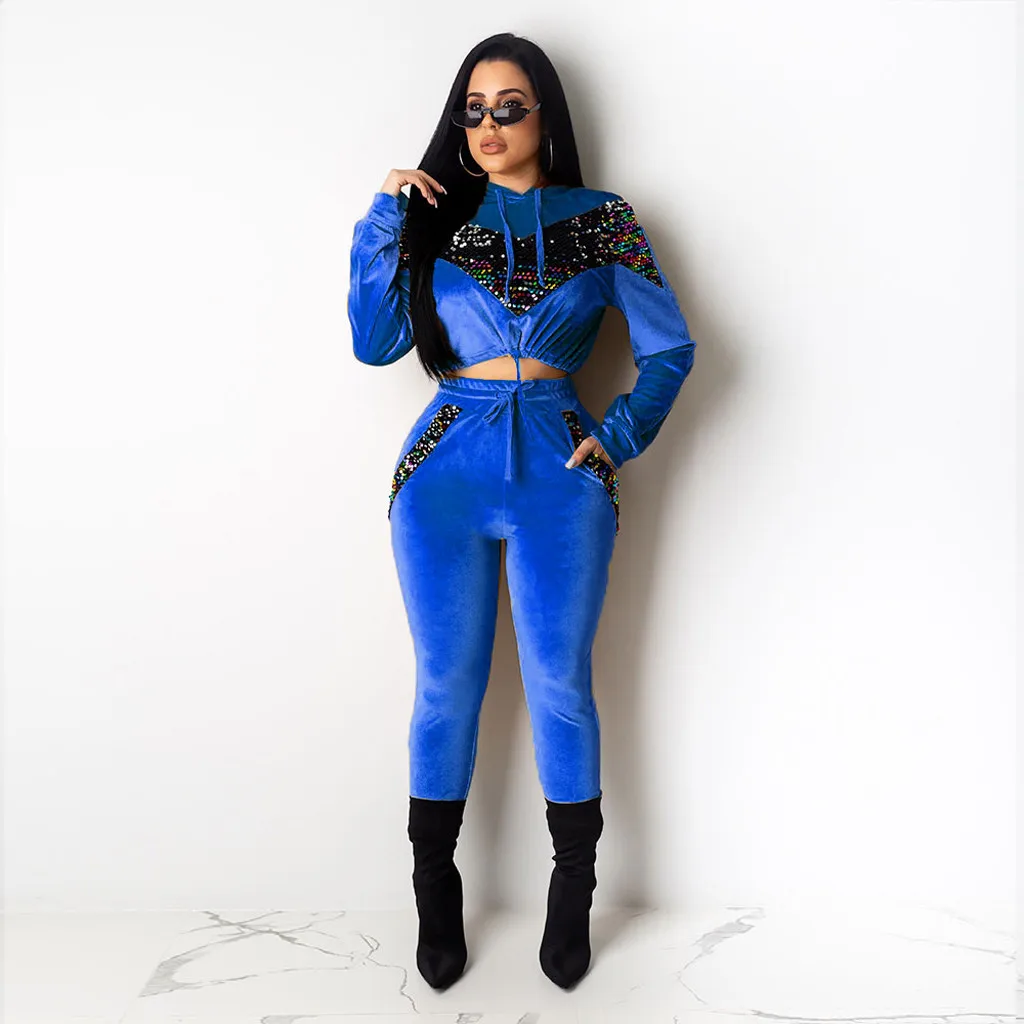 

women tracksuit 2 piece set plus size with paillettes sparkle 2 piece set casual sport suit women tracksuit set tute donna #3