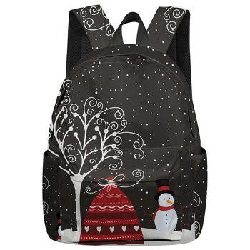 

Winter Snowman Red House And Abstract Tree Backpack Interior Key Chain Holder Luxury Backpack Arcuate Shoulder Strap