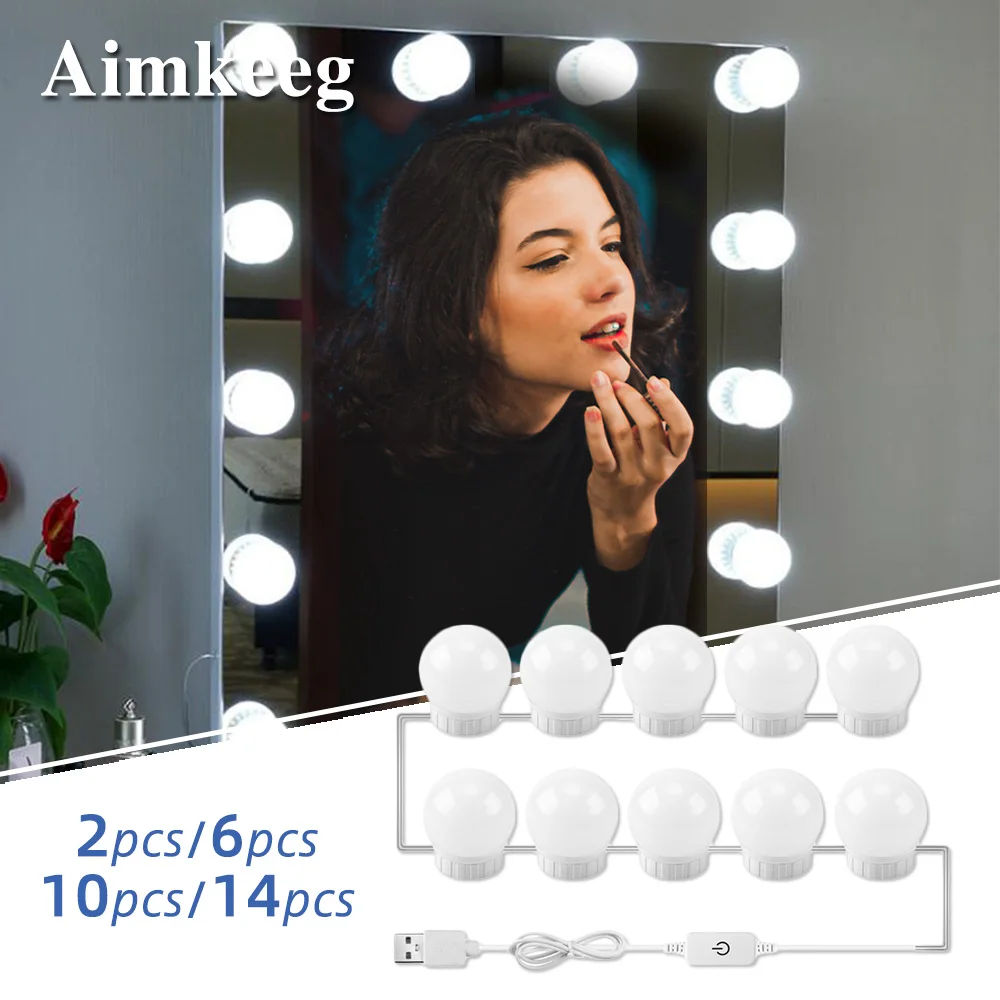 USB Led Mirror Light Bulbs Makeup Vanity Table Mirror Lights Hollywood Mirror Lamp Dressing Mirror