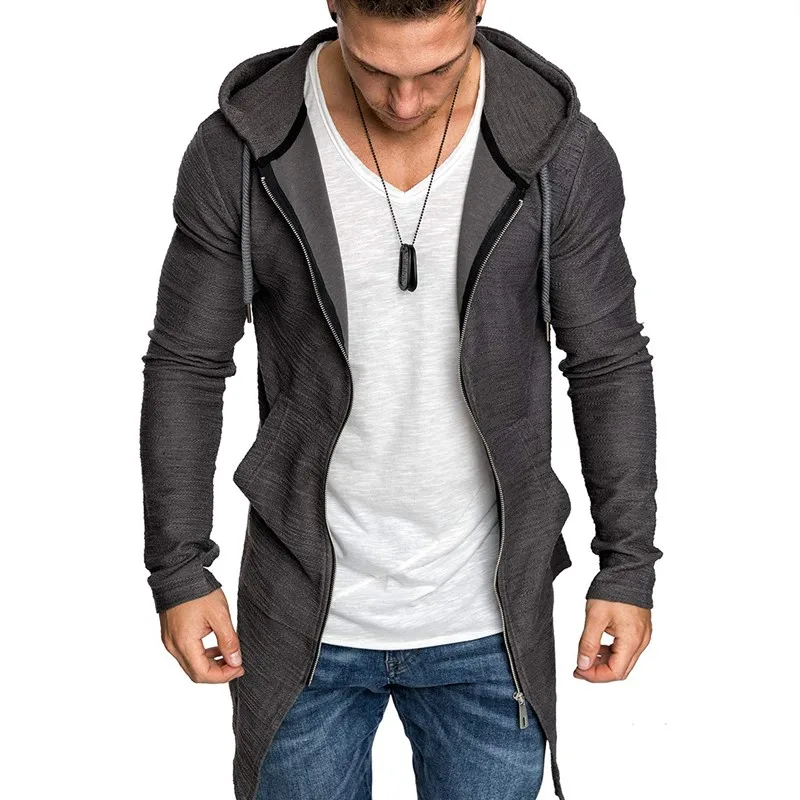 Dropshipping 2019 New Arrive Zipper Hoodies Men Long Jacket Men Slim Fit Hooded Trench Coat Men Hig