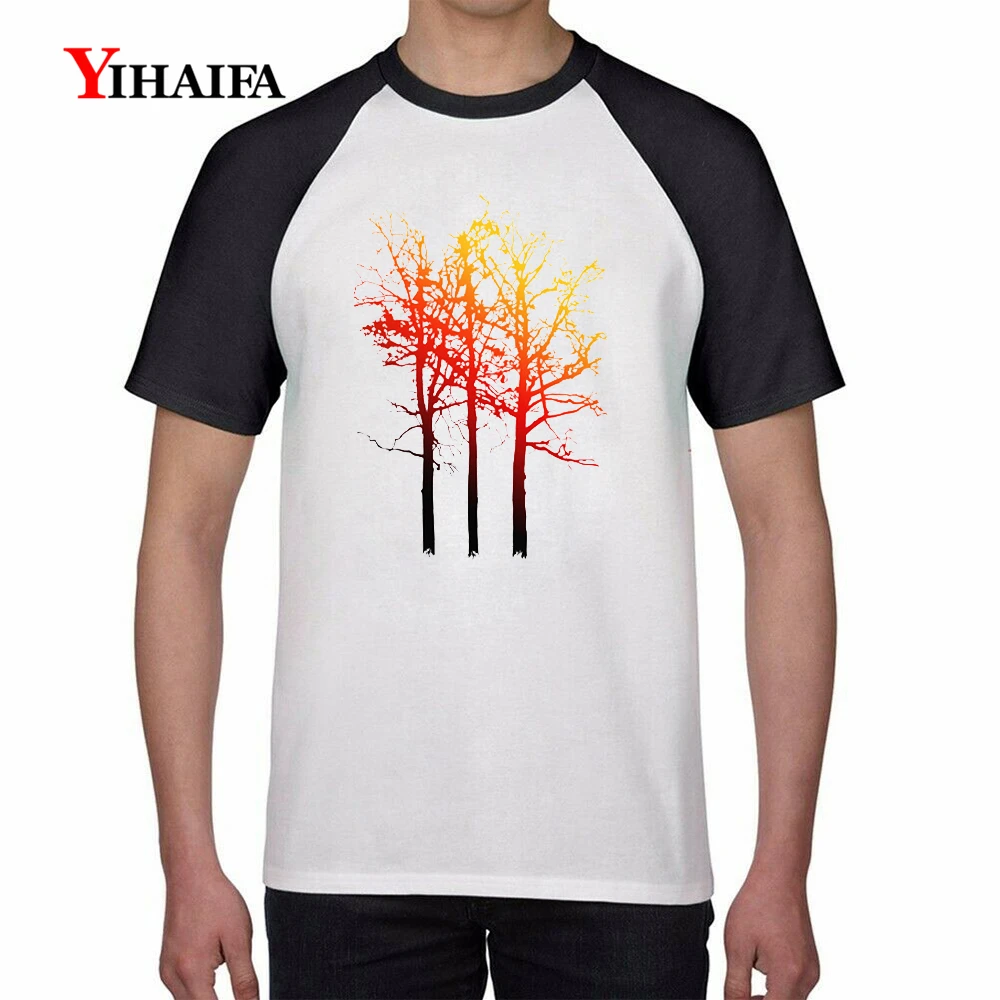 

Fashion Mens Summer 3D Print T Shirt Gradient Colorful Tree Graphic Tees White T-Shirt Simple Tee Unisex Casual Tops