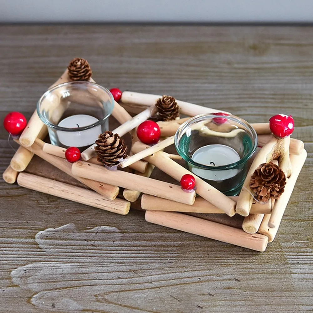 Прекрасный деревянный подсвечник driftwwood сосновые шишки красные фрукты Рождественский венок подсвечники украшения домашний фестиваль вечерние Декор - Цвет: 2
