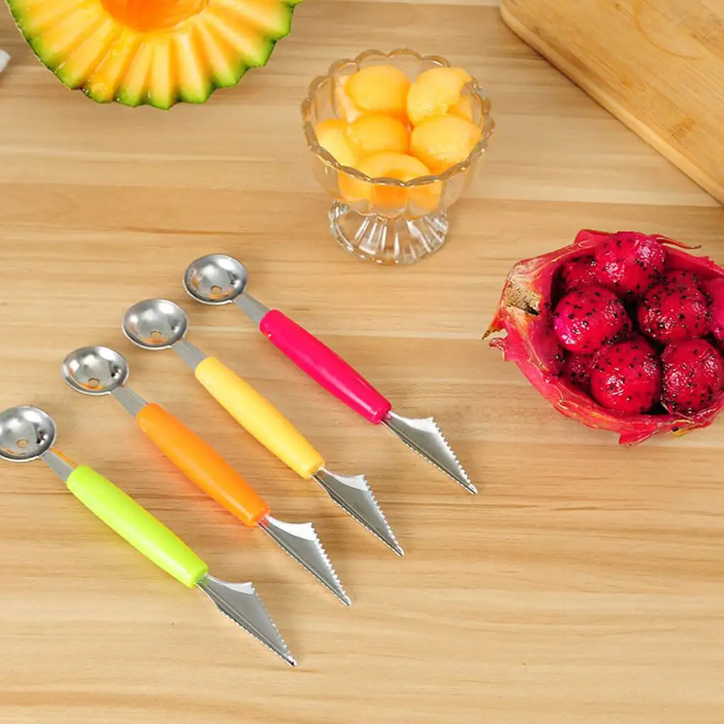 18Cm Stainless Steel Melon Baller Kitchen Cut Watermelon Carving Knife Double Side Fruit Digging Spoon Ice Cream Platter Spoon melon baller melon scoop
