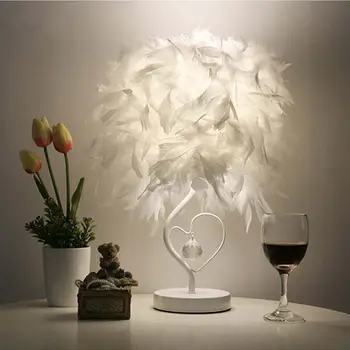 

Romatic LED Heart Shape Feather Crystal Table Lamp for bedroom Light art deco home planetarium Christmas Valentine's Gift