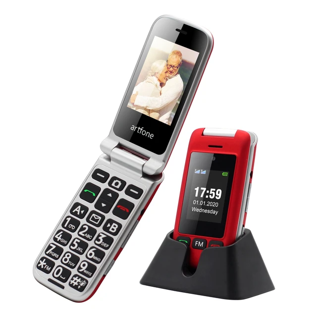 Téléphone Portable Senior Clapet Débloqué 2.4+1.8 Dual LCD Écran avec  Grandes Touches | Haut Volume |Bouton SOS | Radio FM | Lampe Torche et  Station