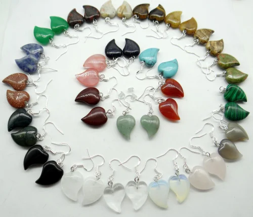 

Natural stone Heart-shaped Turquoises tiger eye Opal Quartz crystal Earring for diy Jewelry making Earring Pendant Accessories