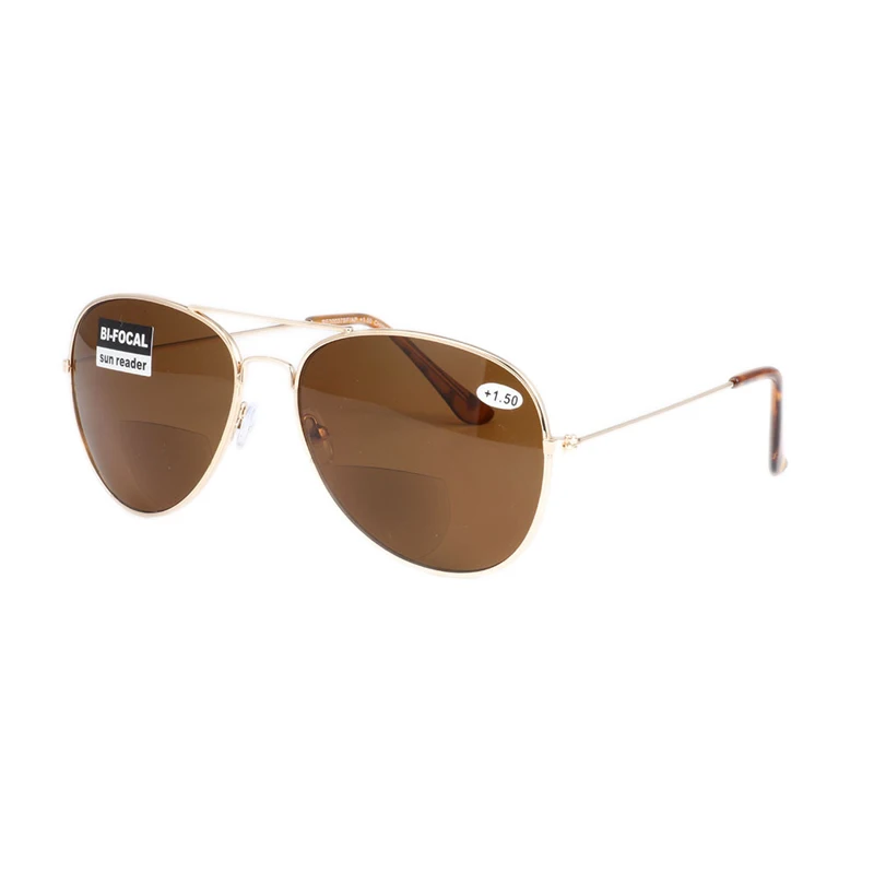 Gold Brown Iboode, бифокальные Солнцезащитные очки для чтения, мужские и женские, новинка, металлическая полная оправа, дальнозоркие солнцезащитные очки с диоптриями+ 1,0 до+ 3,5, очки - Цвет оправы: Gold Brown