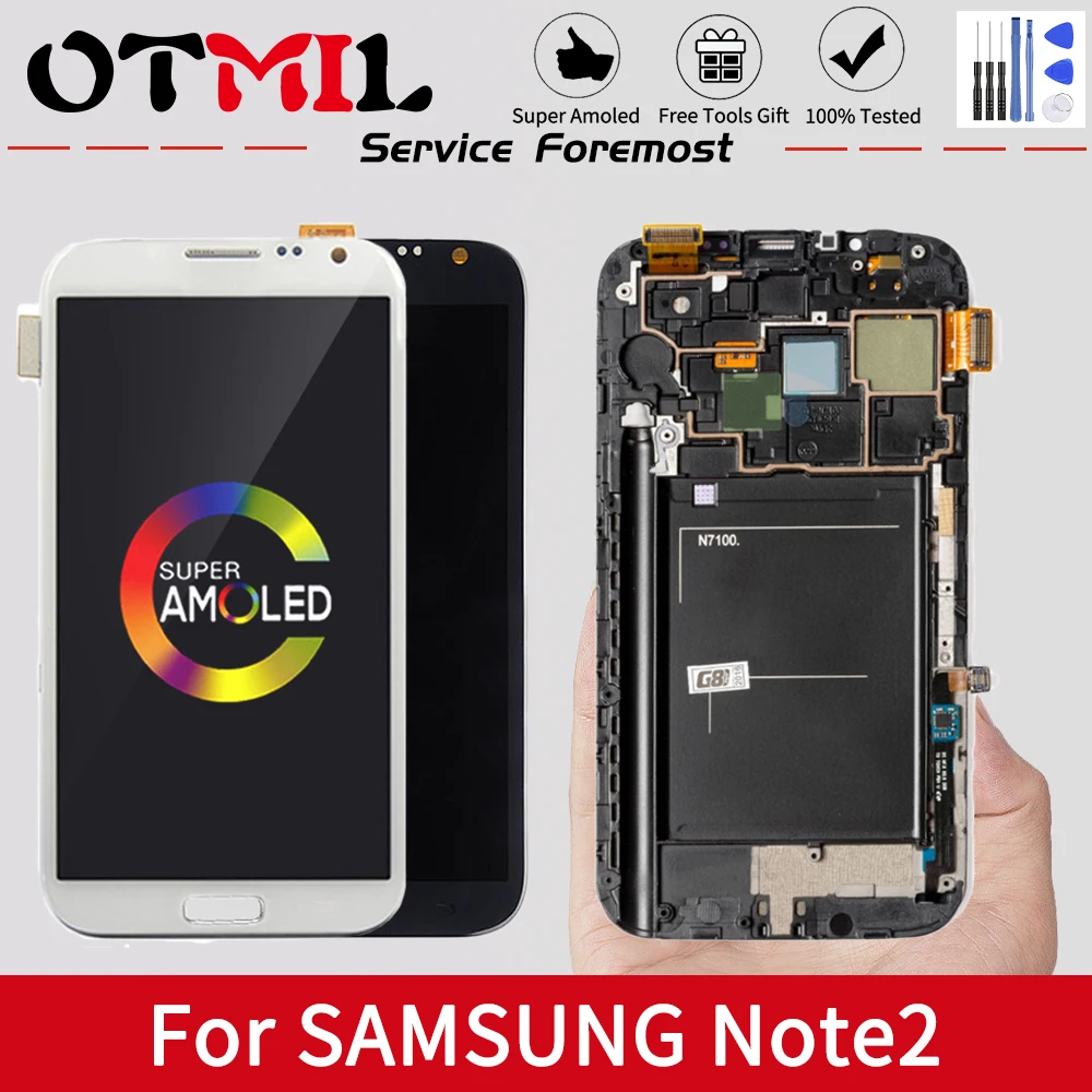 OTMIL AMOLED lcd Замена для samsung Galaxy Note2 Note 2 N7100 lcd-экраны дисплей с рамкой сенсорный дигитайзер сборка стекло