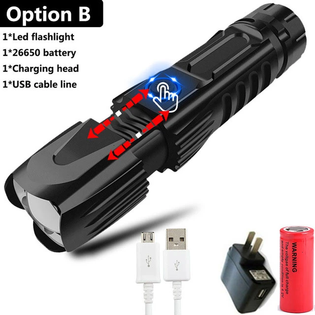 Мощный фонарик zoomable XHP90 светодиодный фонарик USB Перезаряжаемый 26650 фонарик 5 режимов использования Lanterna 26650 для кемпинга - Испускаемый цвет: B