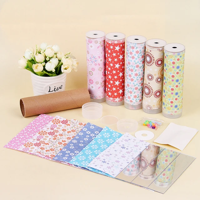 4 Sets DIY Colored Rotating Kaleidoscope Making Materials Children Handmade Arts Material Kits Early Educational Toys 1