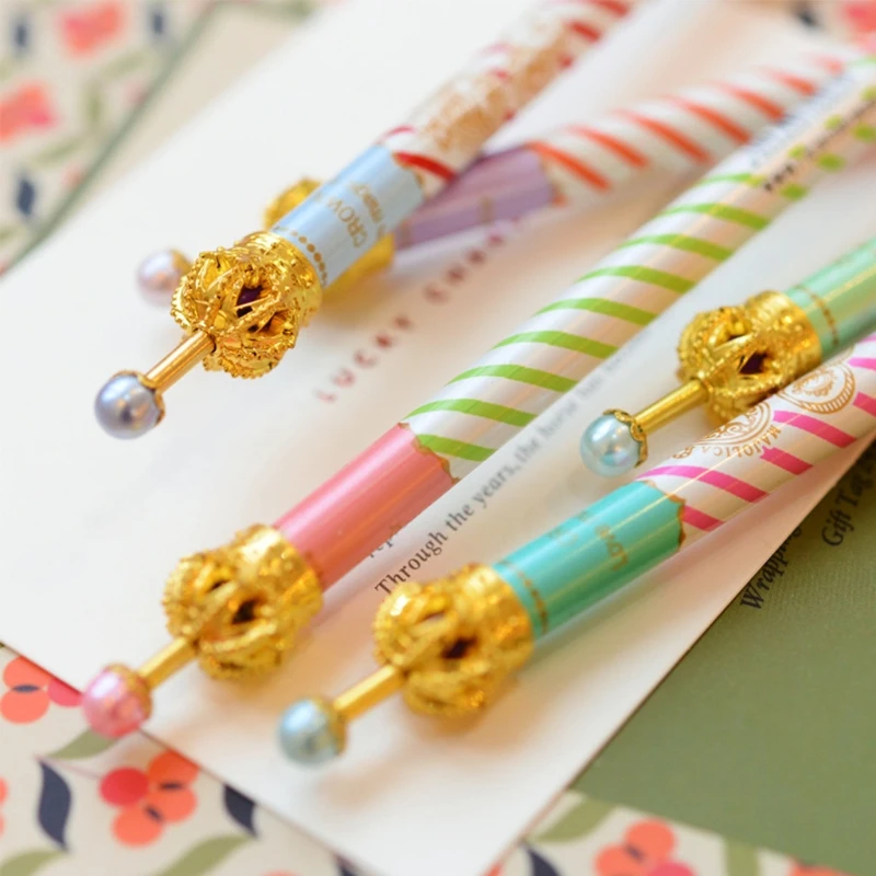 6Pcs Princess Crown Premium Gel Pen Black Ink Marker Lovely Polka Dot Stationery LX9A