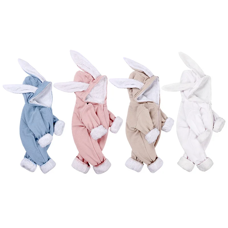 Зимние комбинезоны для новорожденных; одежда с милым мультяшным кроликом для маленьких девочек и мальчиков; бархатный комбинезон; Модная одежда для малышей