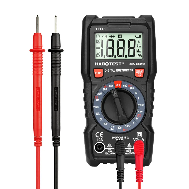 

HABOTEST Digital Mini Multimeter Voltmeter Electrical Tester with Buzzer Voltage Ampere Ohm Tester Probe DC AC LCD Black