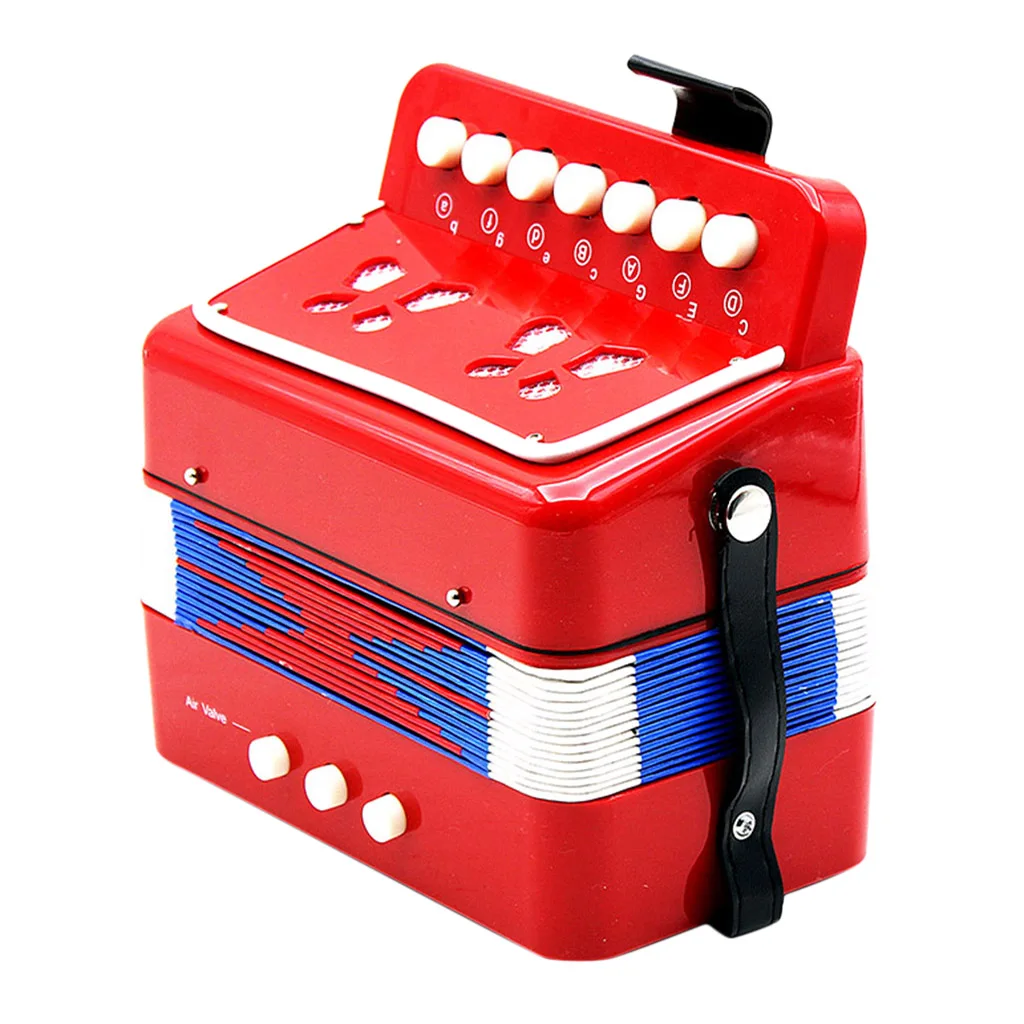 Kids Accordion Musical Instrument Seven Button Playing Christmas Gifts Red