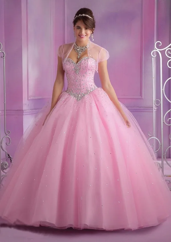 Новейший дизайн бальное платье пышные платья с курткой розовое платье 15 лет милое бисерное платье vestido de debutante