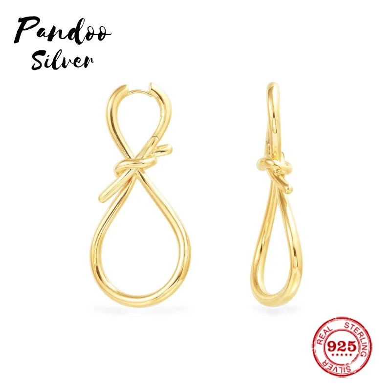 Модная подвеска Стерлинговое Серебро 1:1 копия, один желтый Серебряный Узел падения серьги Роскошные ювелирные изделия подарок для женщин