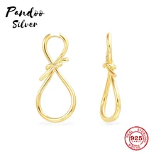 Модная подвеска Стерлинговое Серебро 1:1 копия, один желтый Серебряный Узел падения серьги Роскошные ювелирные изделия подарок для женщин