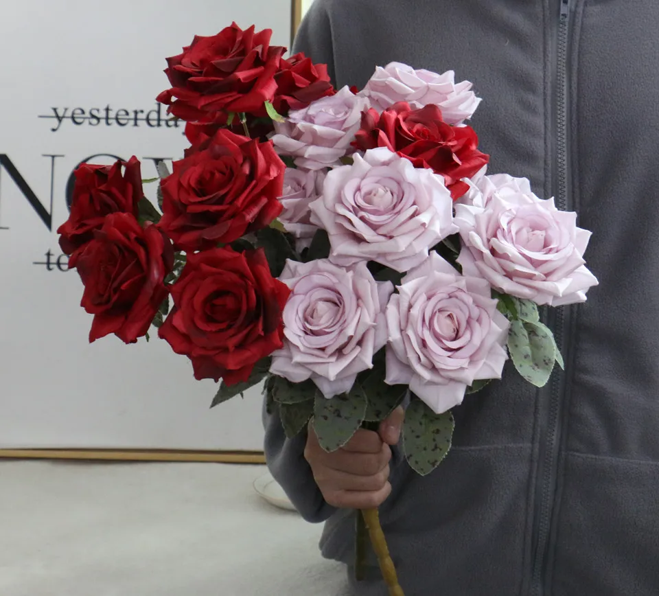 9 голов Один Букет Шелковая Роза искусственная цветок подарок на день Святого Валентина свадебное платье украшение дома Рождество поддельный цветок